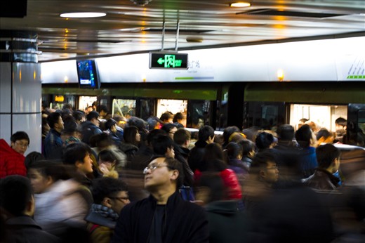 Human traffic at one of Shanghai's busiest metro stations, People's Square