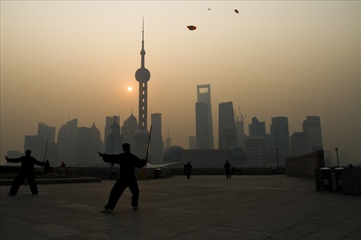 Sunrise at the Bund is a popular time for Shanghai people to relax or socialize 