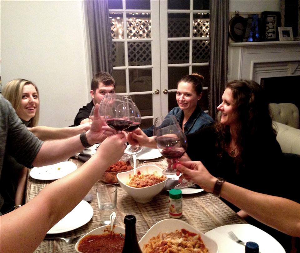 Enjoy w/  friends the cavatelli dressed w/ sauce & cheese, meatballs on the side