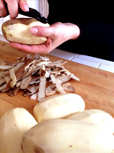 Peel potatoes, cut into chunks and boil till soft