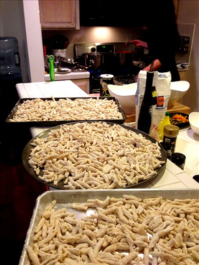 Place a cookie sheet under the cavatelli machine to catch the pasta