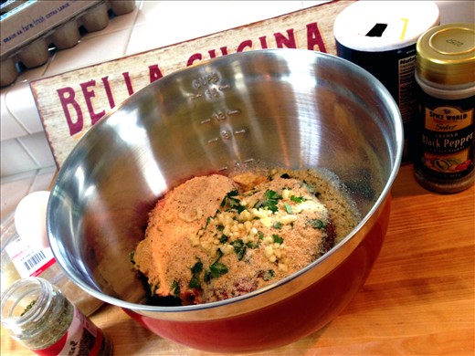 Put all meatball ingredients together in a mixing bowl