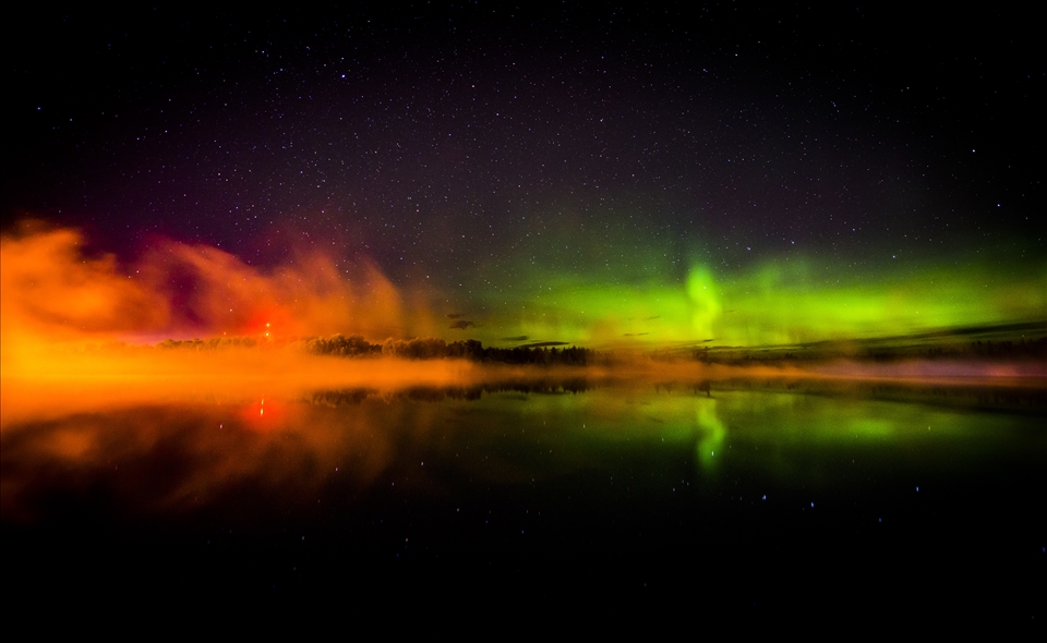 Auroras and light pollution mixed together.