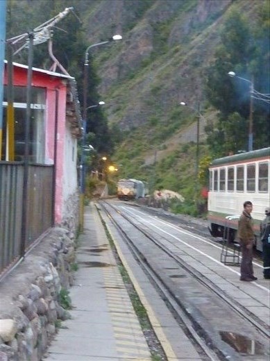 Excitement building - catching the train from Ollyantambo to Aques Calientes.  We are on the 'posh' one that has panoramic windows.  Seemed a great idea except at some ungodly hour of the morning it was misty!!!