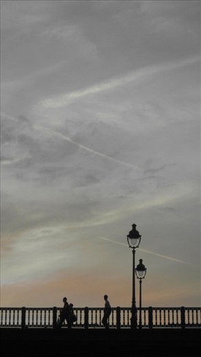 Walking through the bridge at the beautiful twilight