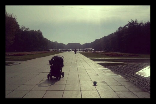 Jasne Blonia. 
I saw grandmother playing with her grandson and next to them was abandoned baby carriage. I thought that it may be a good photo :)