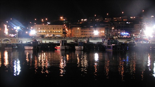 The view from the harbour wall at night