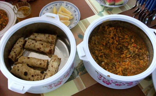 Enjoying our dinner in Kaptembwa