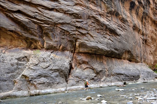Hiking is done upstream in the Virgin River as there is no formal trail.