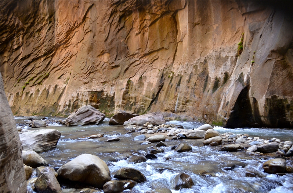 Walls in the canyon are a thousand ft tall and the river is just 20-30 feet wide