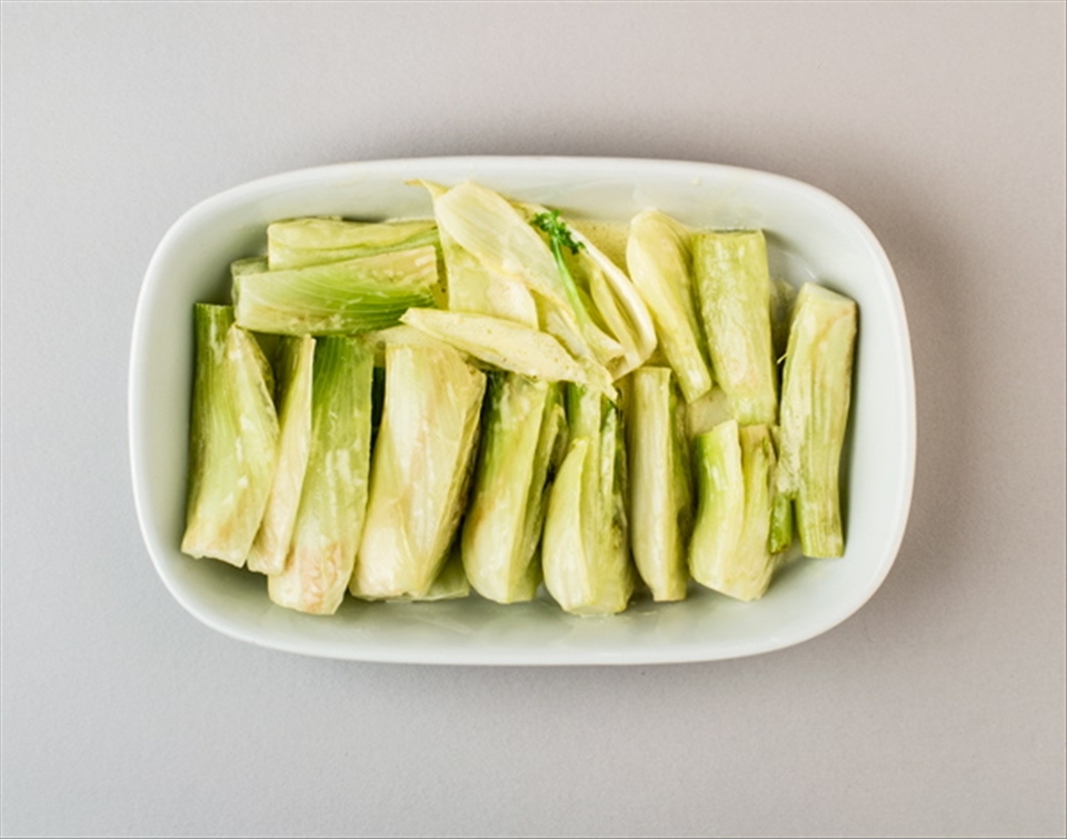 After the fennel is soft, arrange it tightly in your dish