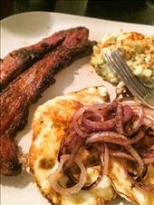 Lamb bacon + breakfast potato salad + fried egg topped with caramelized onions: by kasim_hardawaykc, Views[241]