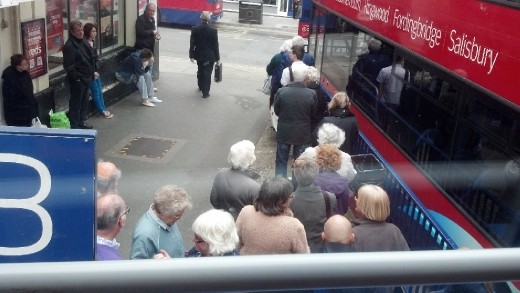 a line of old people.. idk I thought it was funny they were being herded like cattle.