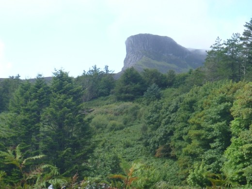 The Sgurr, top of Eigg. A ridgeline which was created by an ancient volcano on the Isle of Rum. Lava/hot ash poured down a valley and cooled. The surrounding land then eroded away, leaving the Sgurr as a ridgeline.