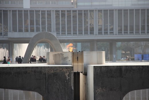 The Peace Flame another memorial to those that lost their lives as a result of the atomic bomb. It has a further symbolic purpose. The flame has burned continuously since it was lit in 1964. And will remain lit until all nuclear bombs have been destroyed. 