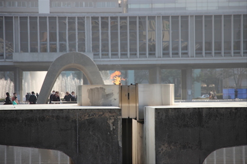 The Peace Flame another memorial to those that lost their lives as a result of the atomic bomb. It has a further symbolic purpose. The flame has burned continuously since it was lit in 1964. And will remain lit until all nuclear bombs have been destroyed. 