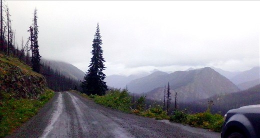 Backroad to a primitive campground for travellers on the Pacific Crest Trail.  Had the place all to myself..just me and a kickass thunderstorm