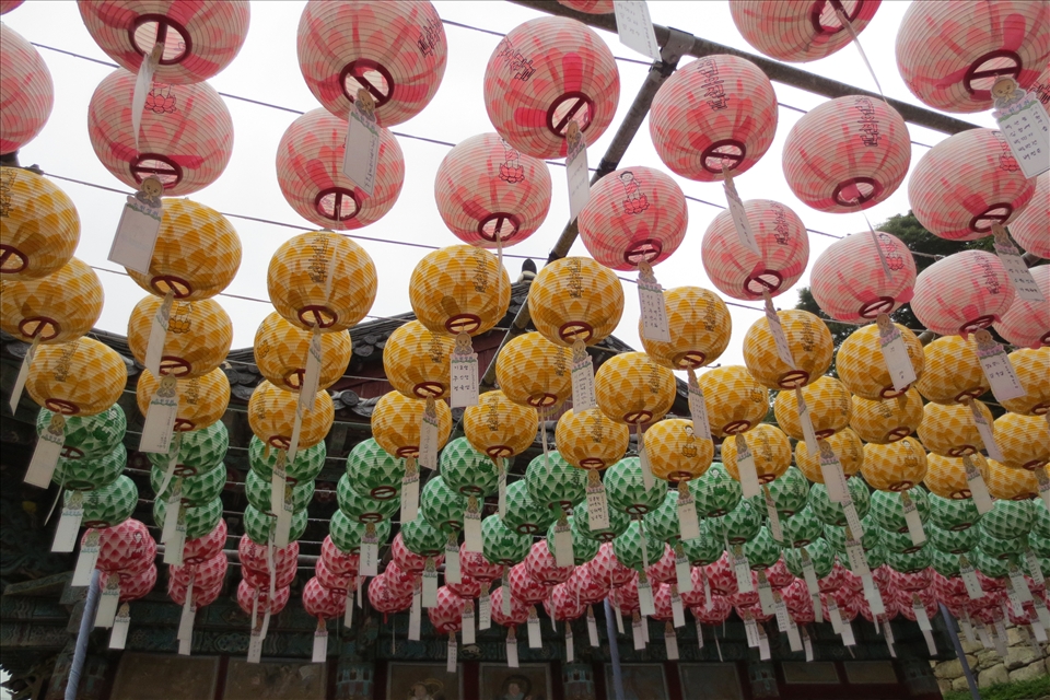 Beautiful lanterns with small wishes hanging