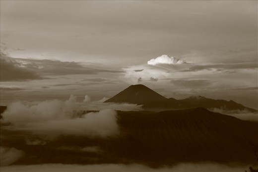 The awe-inspiring silhouette of Mount Bromo at sunrise, a volcano on the island of Java.