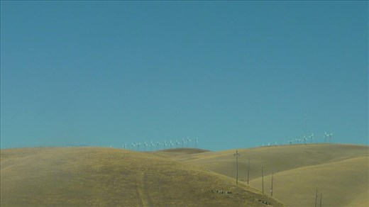 Wind turbines in the middle of nowhere in California.