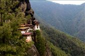 Tiger's Nest Monastery (Taktsang) - The crowning jewel of Bhutan. Tiger's Nest monastery, 1.5 hours drive away from Paro Valley, is perched at a cliff precariously, and by what legends suggest, strands of the hair of the angels. Guru Padmasambhava - the second Buddha - flew to the spot on the back of a Tigress - hence the more common name of Tiger's Nest. The monastery is built around the cave where Padmasambhava meditated and the head monk, if available, does not hesitate to take travellers to the very stairs that lead down to the sacred site. Owing to its strange and rather lonely location, every step in the monastery can be heard perfectly clear and one can almost imagine, if they closed their eyes, how Padmasambhava's chantings must have echoed in the mountain.: by kavyanjali, Views[1030]