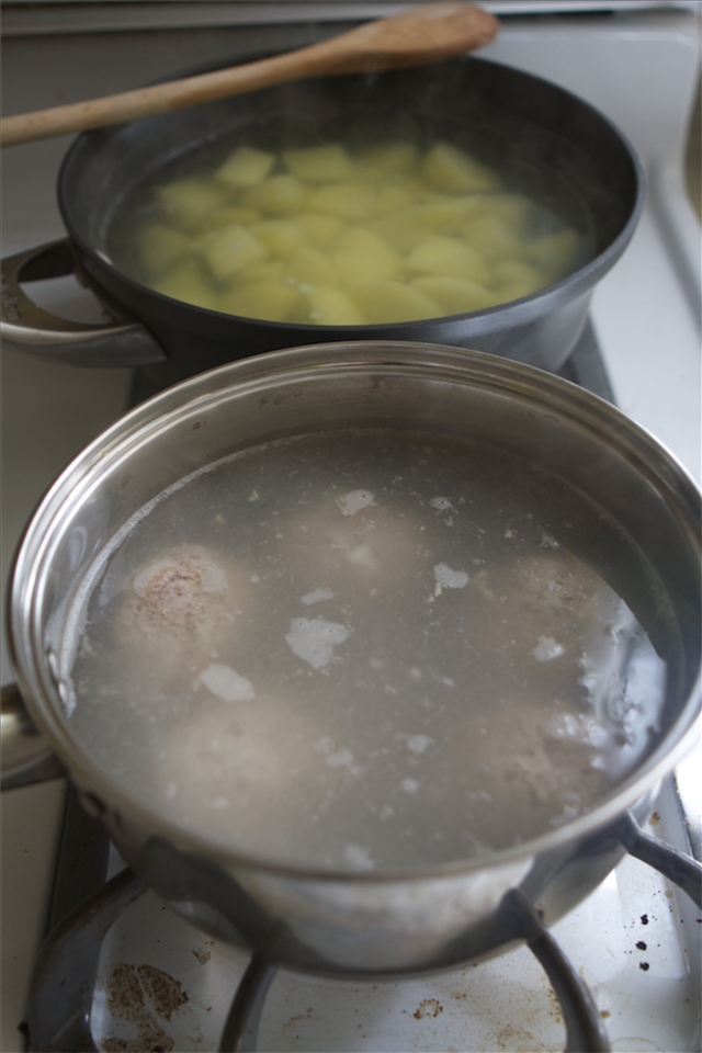 The simmering water should just cover the meatballs in a medium sauce pan