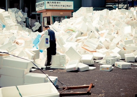 A fisher at Tsukiji Fish market prepares for his morning shift.