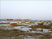 (1) Fishing boats rest on tide flats after sunrise, having already returned with their morning catch. The Castle of San Sebastián, which guided Columbus’ ships out of Cádiz’s harbor on their voyages to America, stands guard in the background.: by kelvinhb, Views[254]
