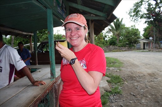 Drinking piña juice out of a baggie