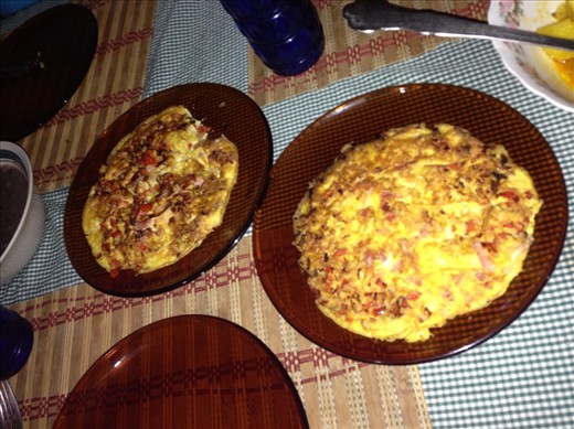 Egg with ham and onions