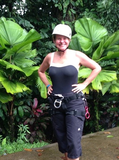 Ready for canyoning (rappelling down a waterfall)
