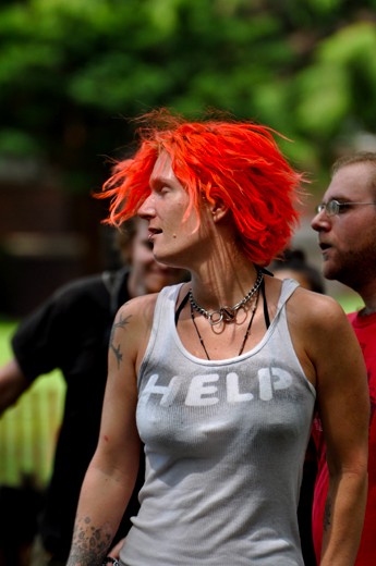 The lion, the beast, the beat.  Concert goer dances at Punk Island New York. 