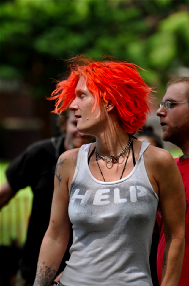 The lion, the beast, the beat.  Concert goer dances at Punk Island New York. 