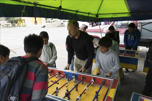 Lunch break for foosball in Zumbahua Ecuador