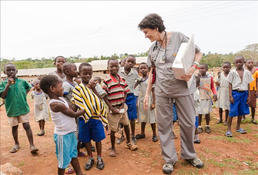 Every child comes out of school to see the doctors and practice their english