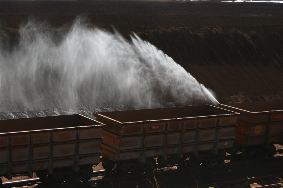 Water spraying Iron Ore