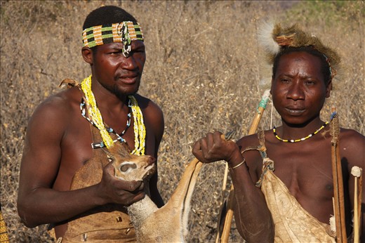 Hadzabe tribesmen of Lake Eyasi region in Tanzania capture Dik Dik .