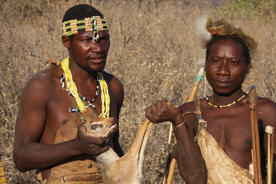 Hadzabe tribesmen of Lake Eyasi region in Tanzania capture Dik Dik .