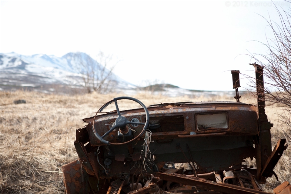 Don’t plan on getting away from brown bears on Paramushir Island in this truck. Its used-by date long passed, it now passes time overlooking one of the many volcanos found in the Kuril Island chain. Paramushir Island, Russian Far East.