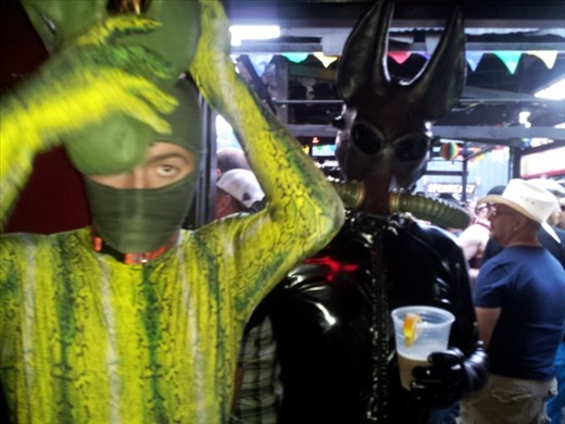 Skin tight: The annual pride celebrations in San Francisco, California bring out a large cross section of the community. This couple proudly showed their elaborate alien/animal fetish costume.