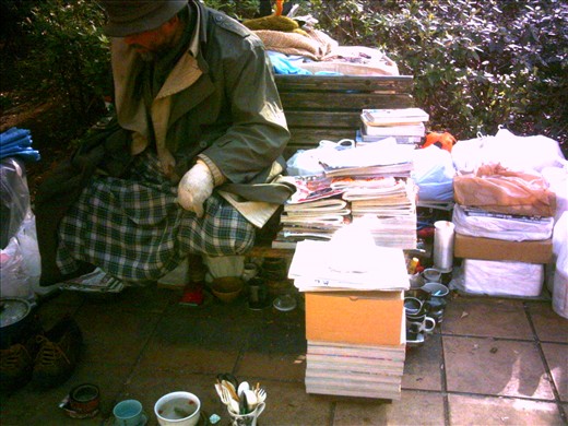 Homeless japanese in winter.