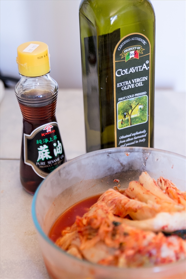 Olive oil, Sesame Oil, and Kimchi