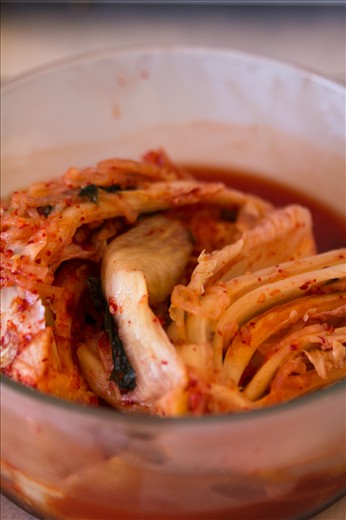 A closer look into the beauty of the fermented cabbage.