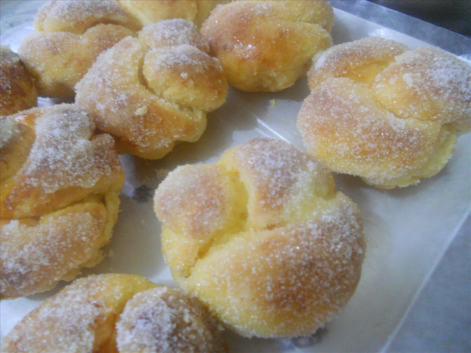 Freshly popped from the oven now with butter and sugar