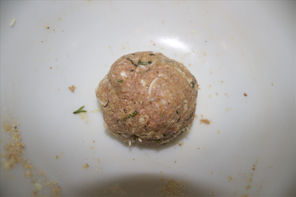 Meatball ingredients combined and ready to be divided into meatballs