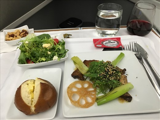 Mushroom and salad appetizer course.