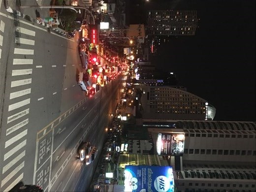 Same street view at night.