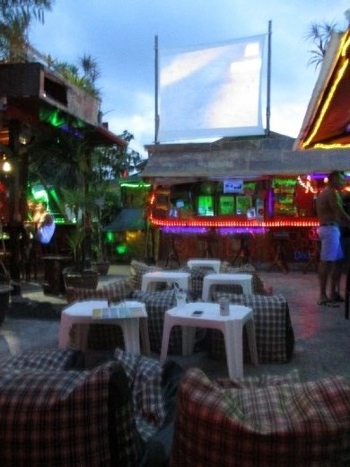 Star Trek at Banana's on Koh Phi Phi.  The screen is a little hard to see, but it's a great view in the dark, when the movie starts.