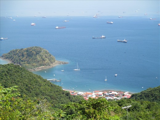 ships waiting to enter the Panama Canal