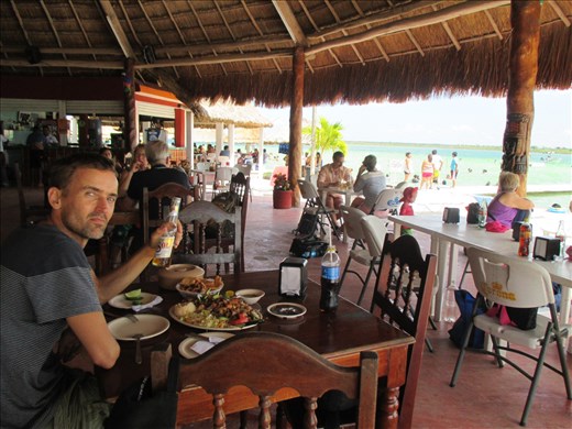 Enjoying a seaside lunch with the locals, Bacalar